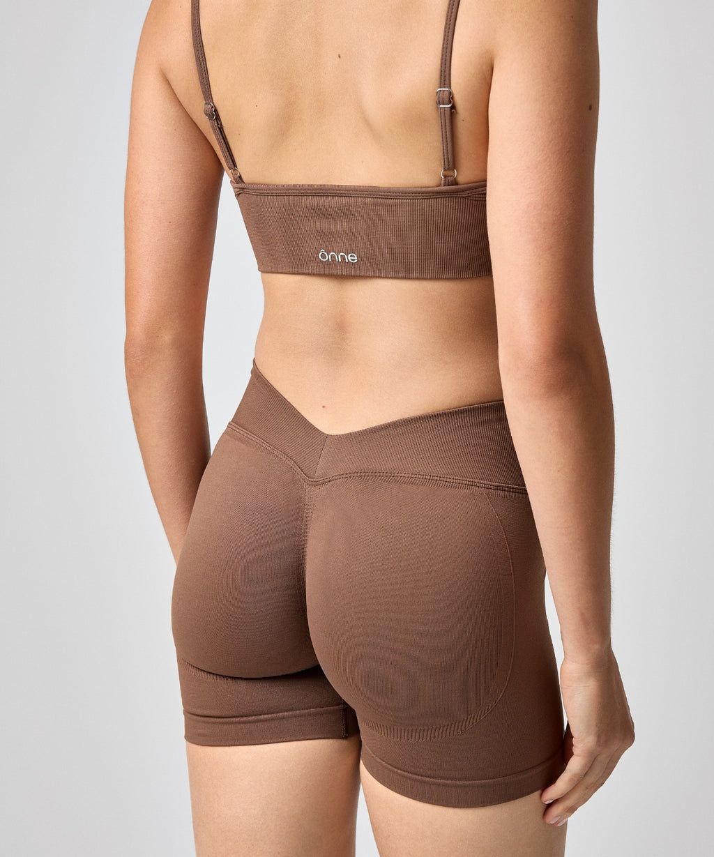 Elise Top in Dark Brown, back view, ÔNNE activewear