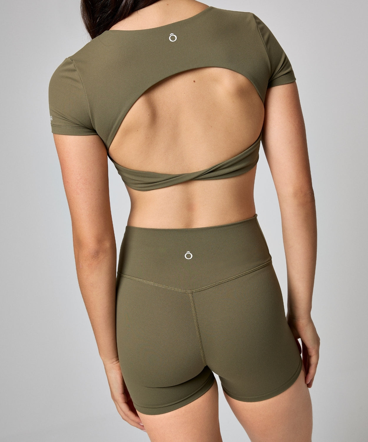 Solene Shorts in Gray Green, back view, ÔNNE activewear